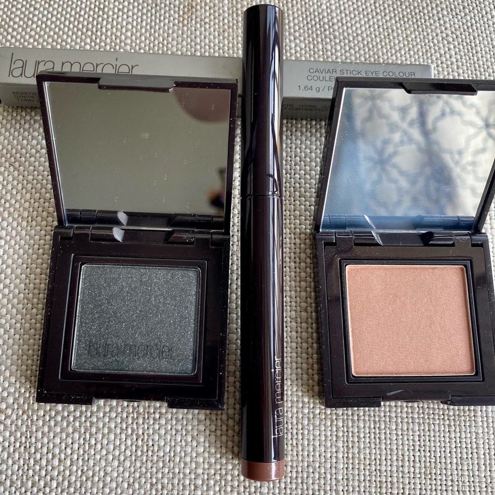 Laura Mercier blush, eye shadow, and caviar eye pencil